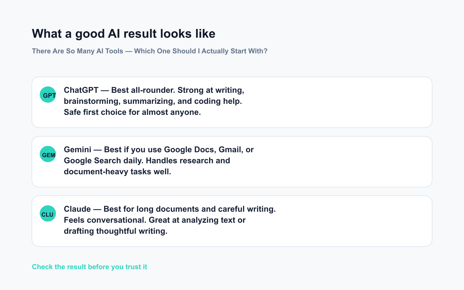 There Are So Many AI Tools — Which One Should I Actually Start With? - Expected AI result visual