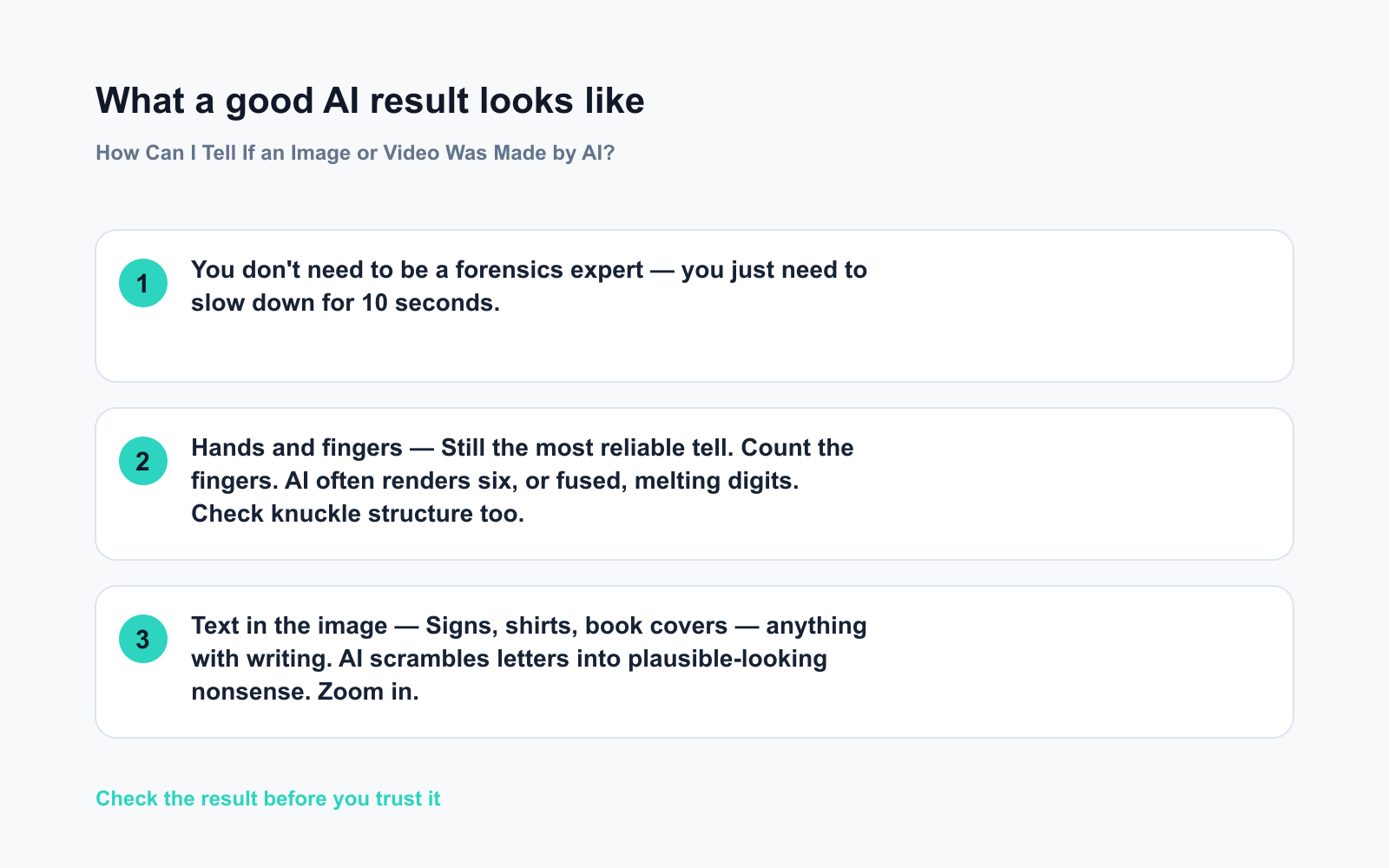 How Can I Tell If an Image or Video Was Made by AI? - Expected AI result visual