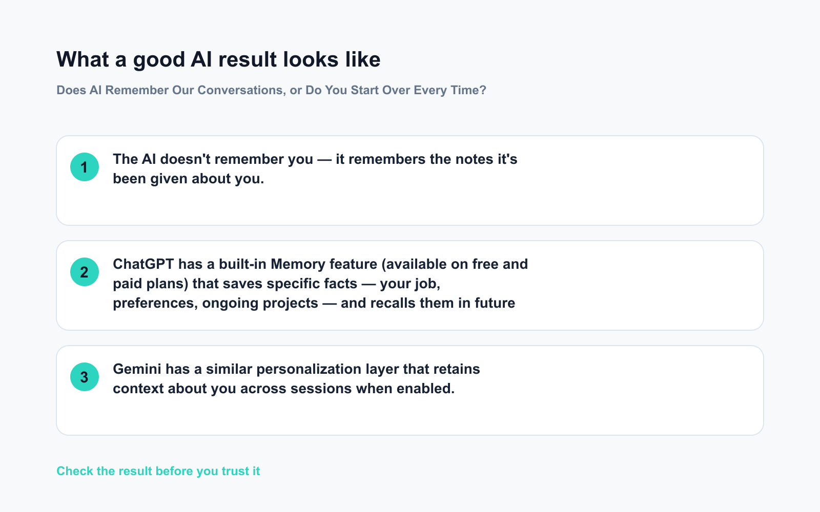 Does AI Remember Our Conversations, or Do You Start Over Every Time? - Expected AI result visual