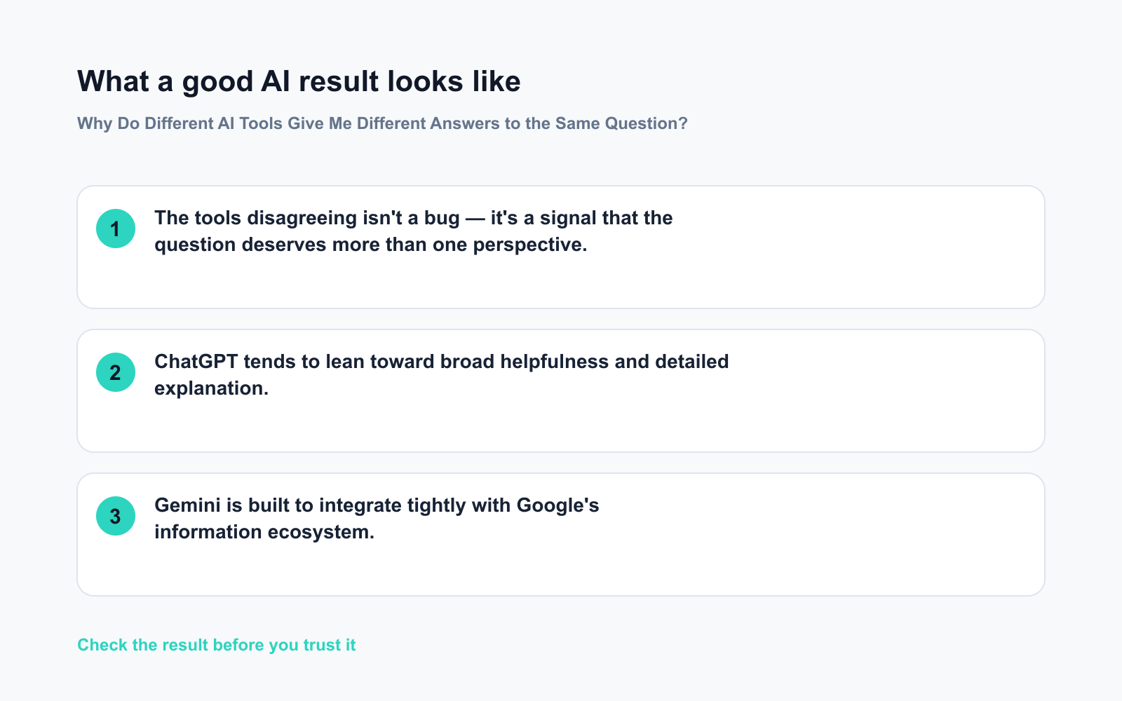 Why Do Different AI Tools Give Me Different Answers to the Same Question? - Expected AI result visual