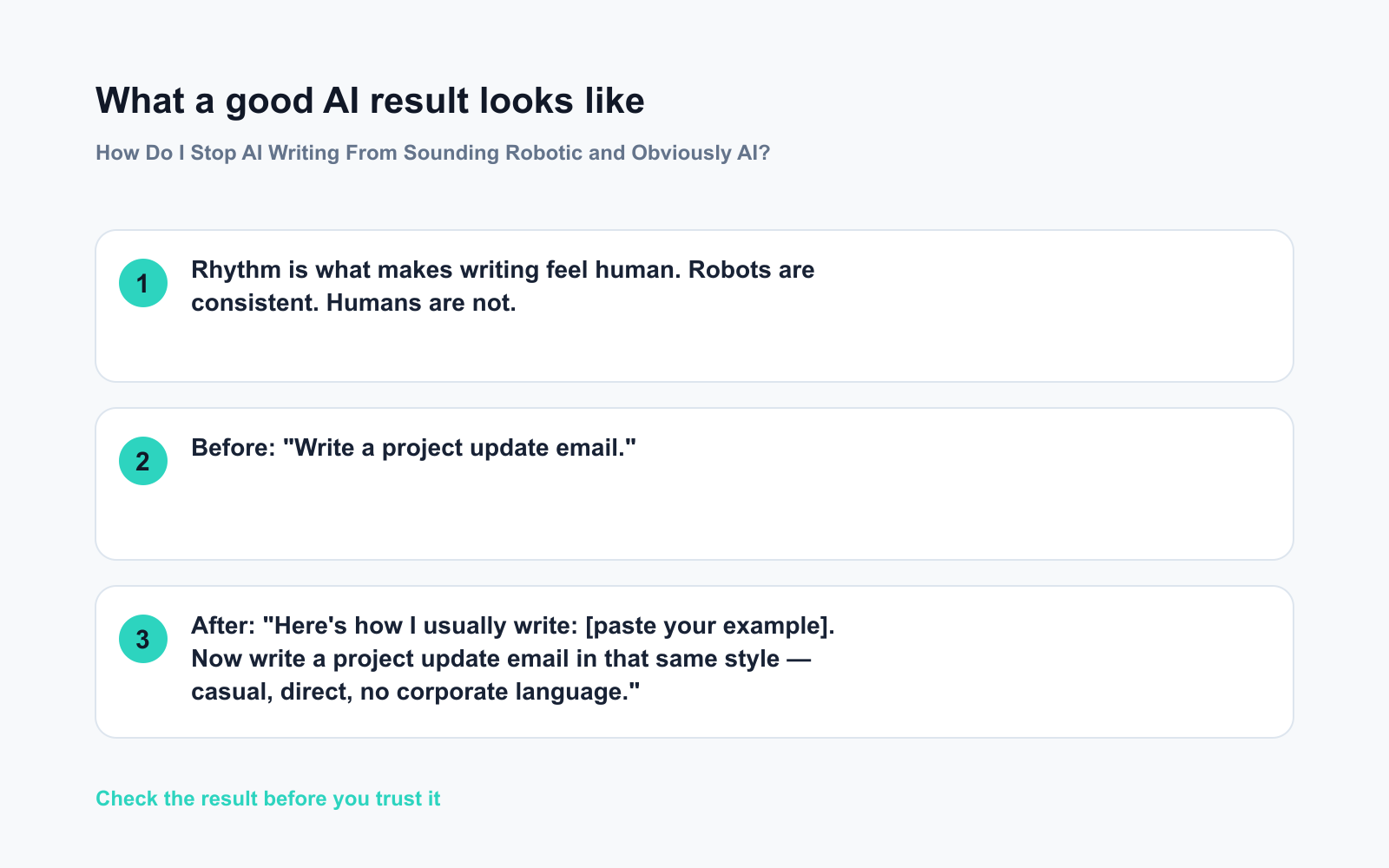 How Do I Stop AI Writing From Sounding Robotic and Obviously AI? - Expected AI result visual