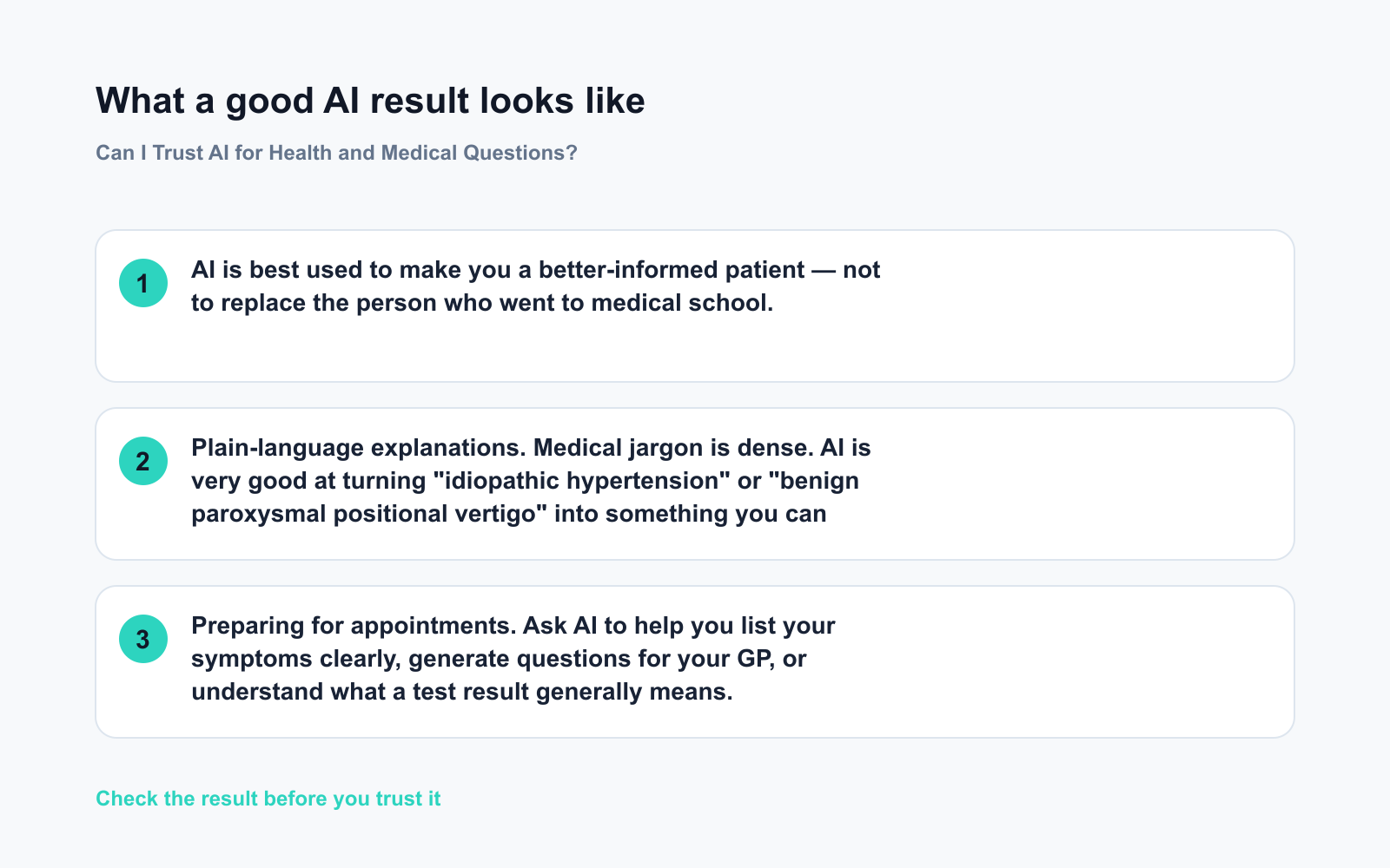 Can I Trust AI for Health and Medical Questions? - Expected AI result visual