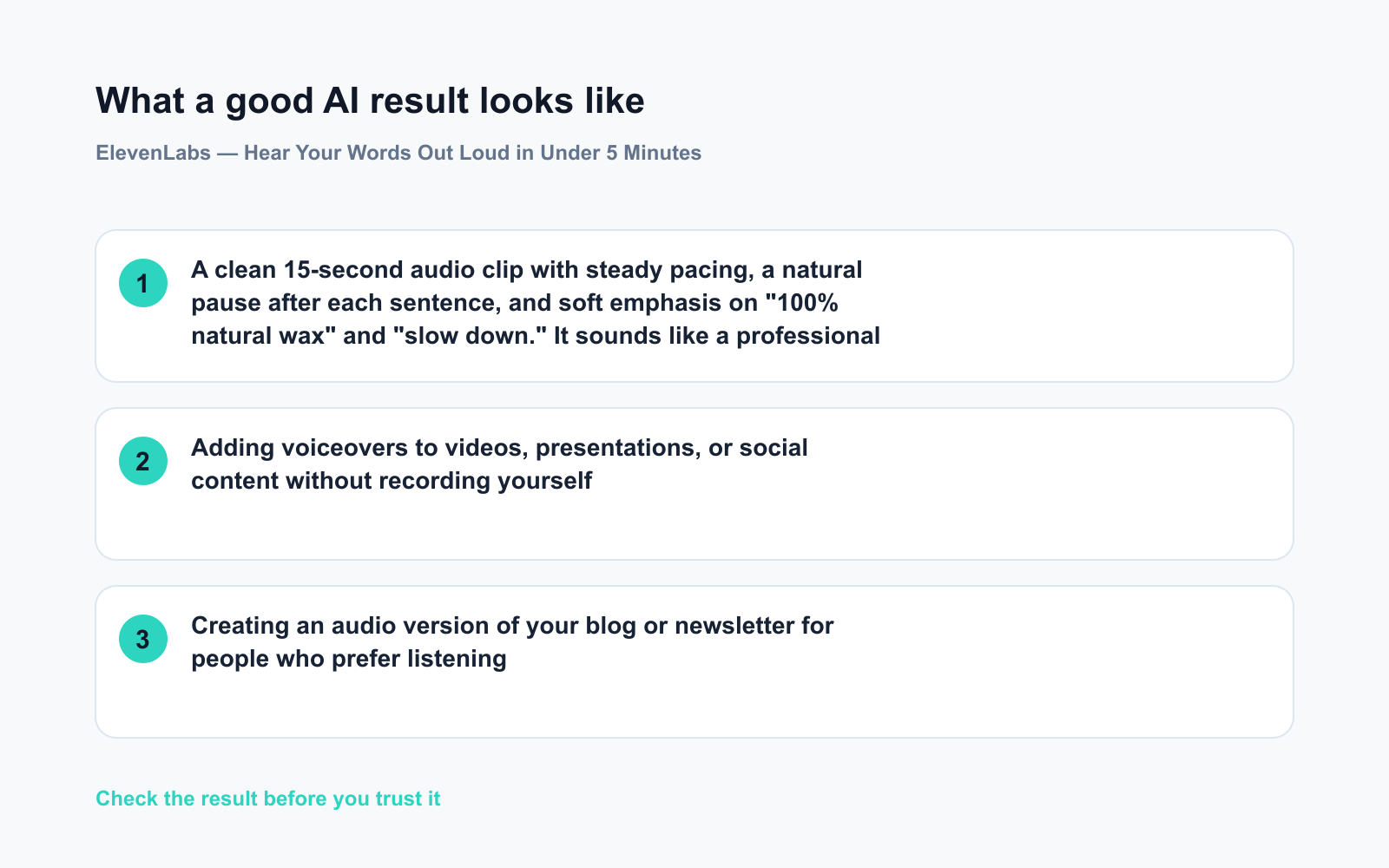 ElevenLabs — Hear Your Words Out Loud in Under 5 Minutes - Expected AI result visual