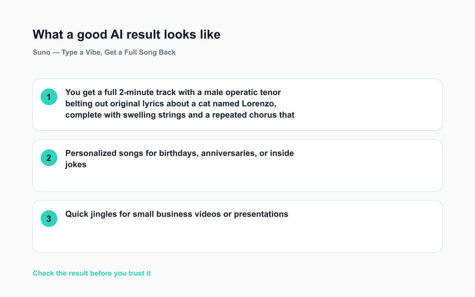 Suno — Type a Vibe, Get a Full Song Back - Expected AI result visual