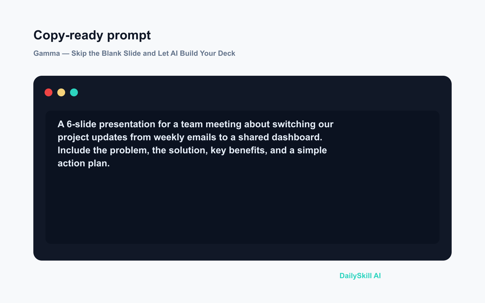 Gamma — Skip the Blank Slide and Let AI Build Your Deck - Prompt input visual