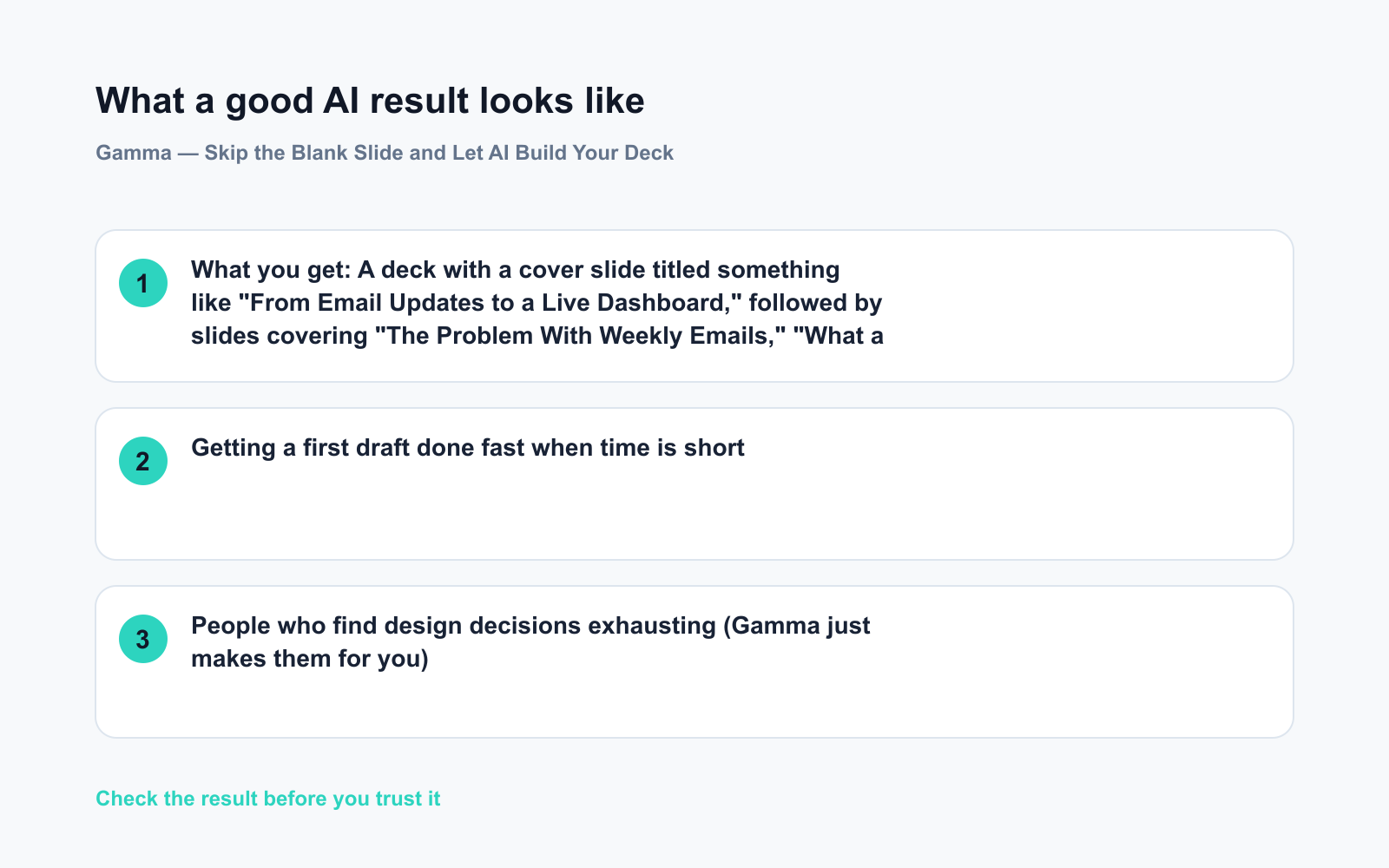 Gamma — Skip the Blank Slide and Let AI Build Your Deck - Expected AI result visual