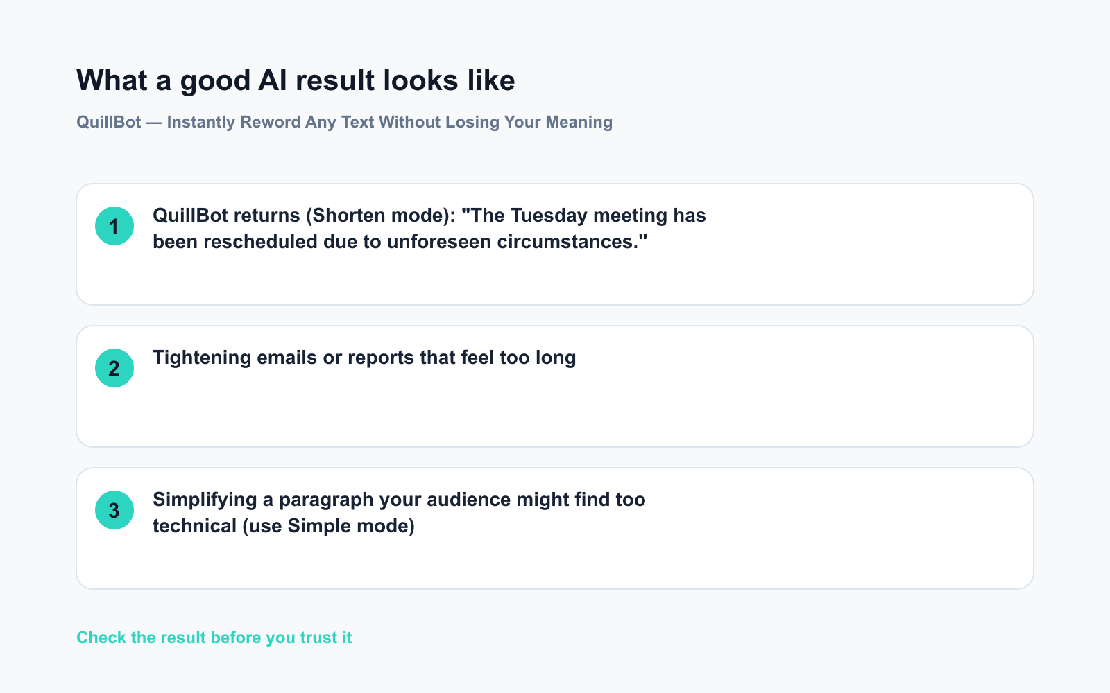QuillBot — Instantly Reword Any Text Without Losing Your Meaning - Expected AI result visual
