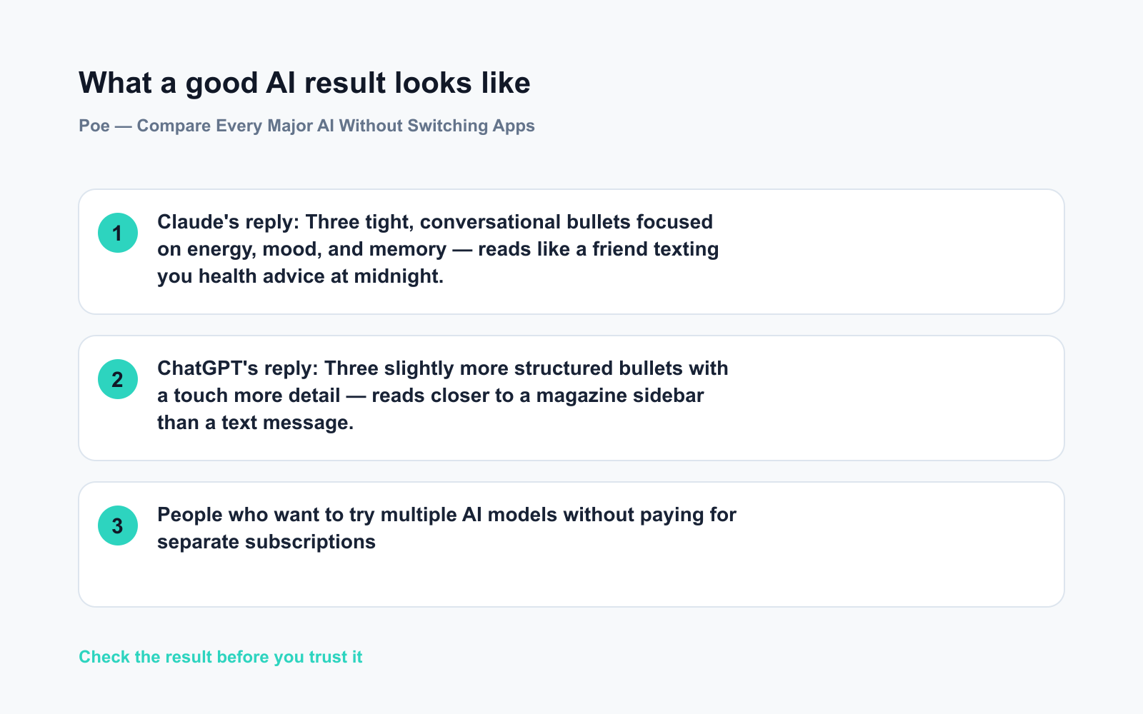 Poe — Compare Every Major AI Without Switching Apps - Expected AI result visual