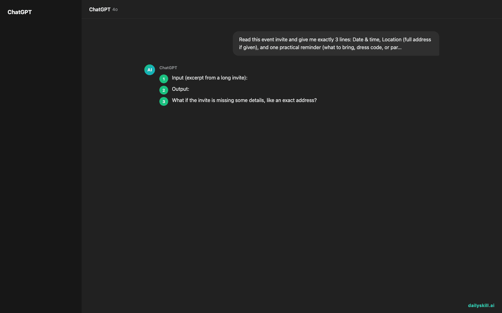 Extract Key Dates From a Long Event Invite in 60 Seconds - Expected AI result visual