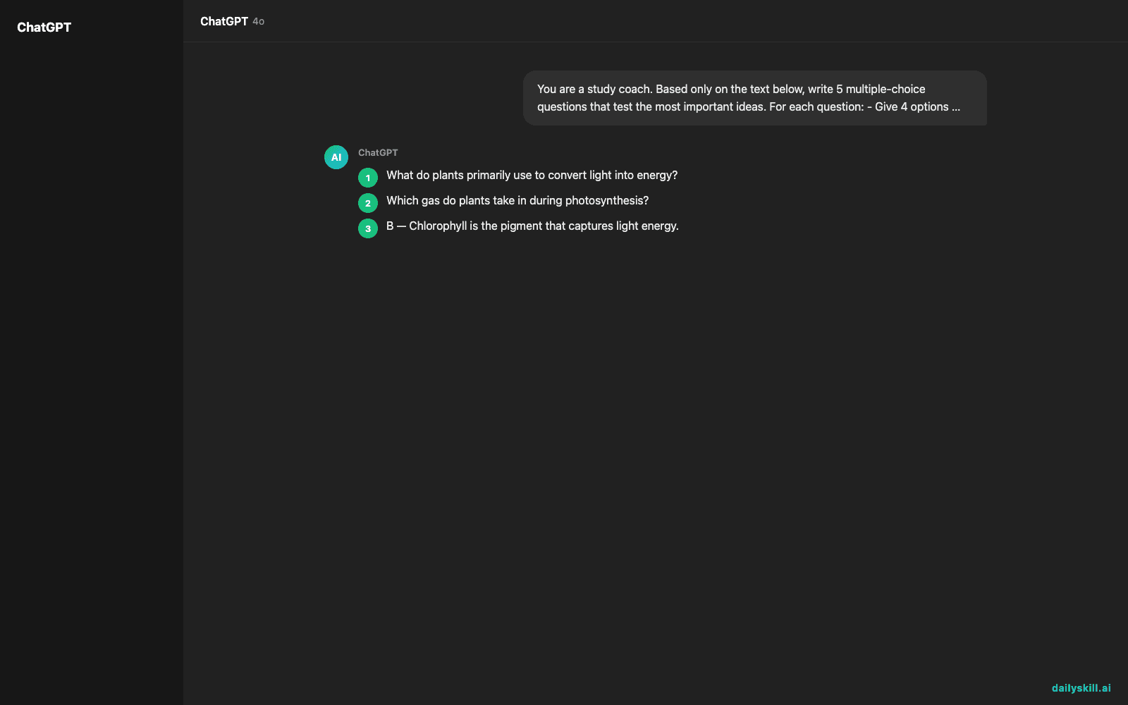 Turn Any Chapter Into a 5-Question Practice Quiz in 60 Seconds - Expected AI result visual