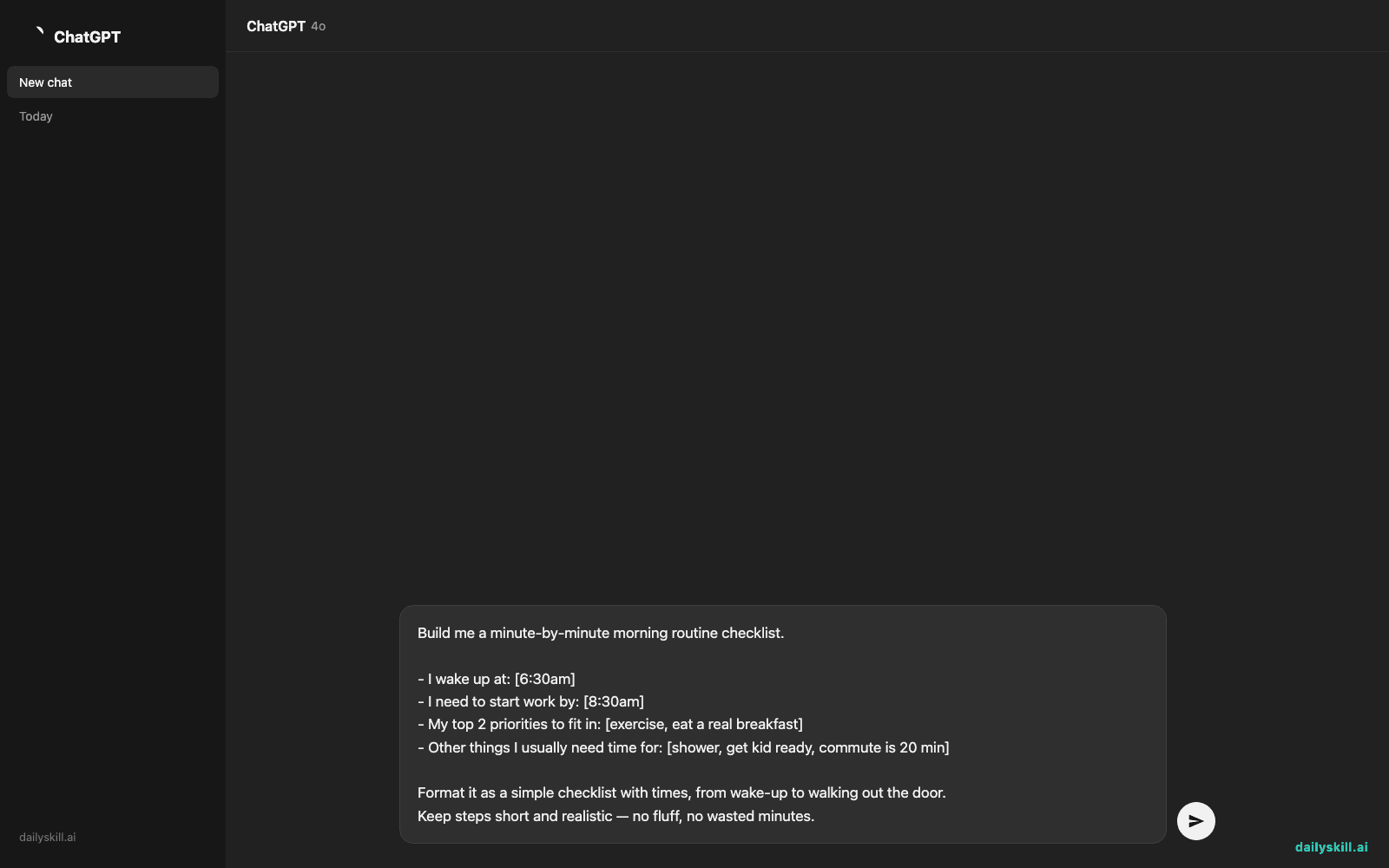 Get a Custom Morning Checklist Built for Your Exact Schedule - Prompt input visual