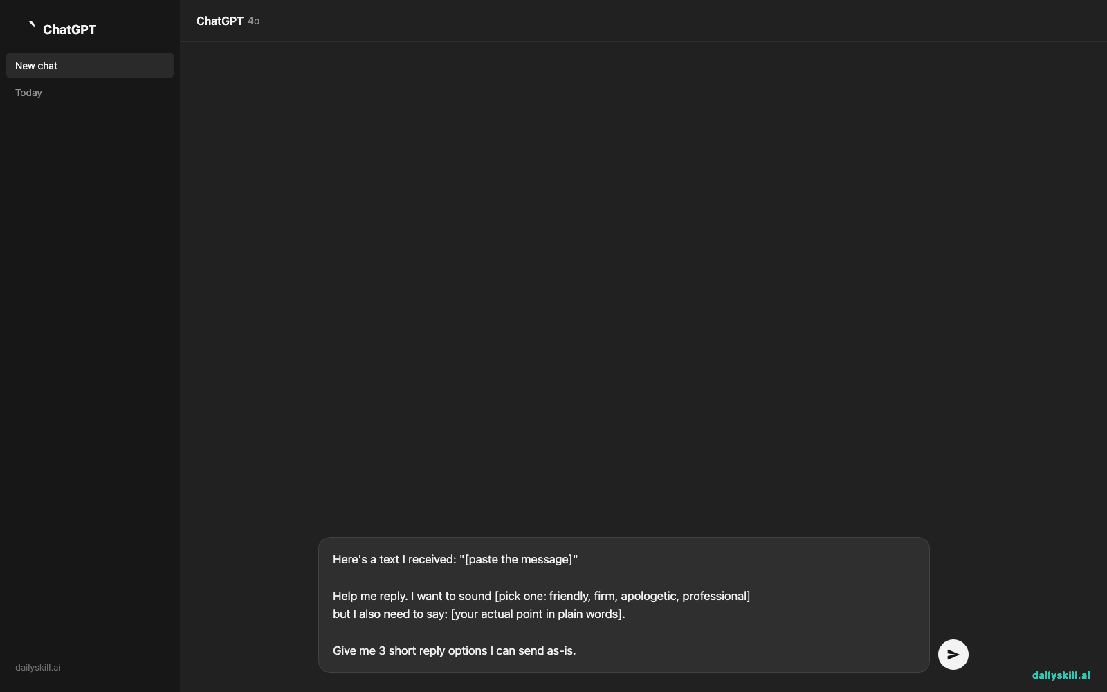 Write the Perfect Awkward Text Reply in 60 Seconds β With AI - Prompt input visual