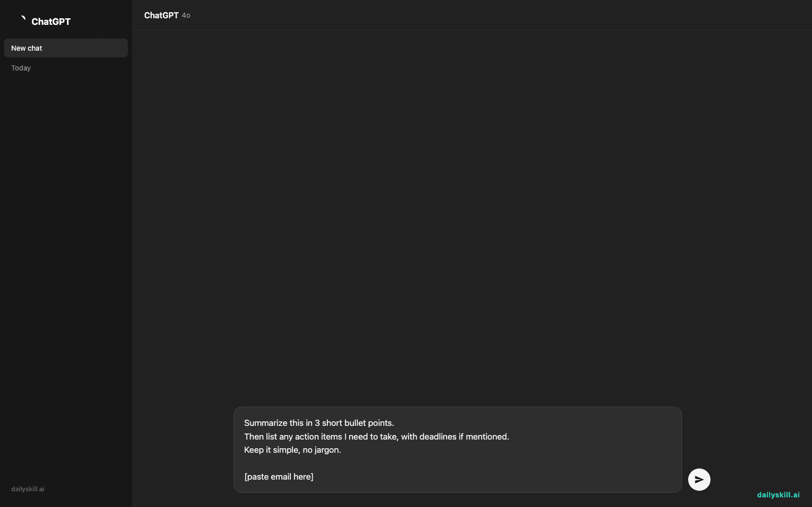 Turn Any Long Email Into a 10-Second Summary With AI - Prompt input visual