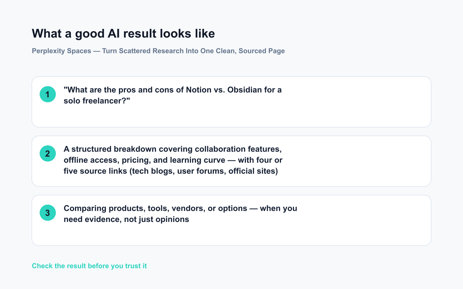 Perplexity Spaces — Turn Scattered Research Into One Clean, Sourced Page - Expected AI result visual