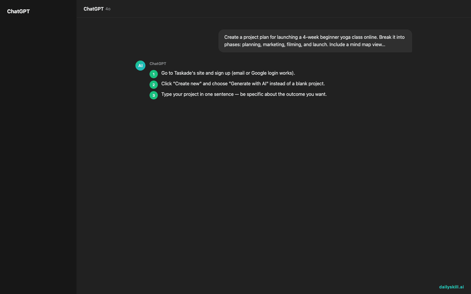 Taskade — Let AI Build Your Project Plan While You Just Describe It - Expected AI result visual