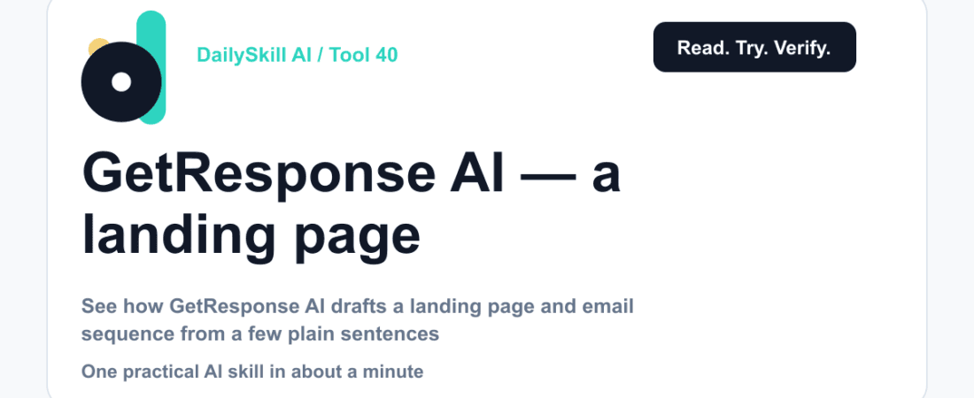 GetResponse AI — a landing page and email sequence from one paragraph — dailyskill.ai AI tips for beginners