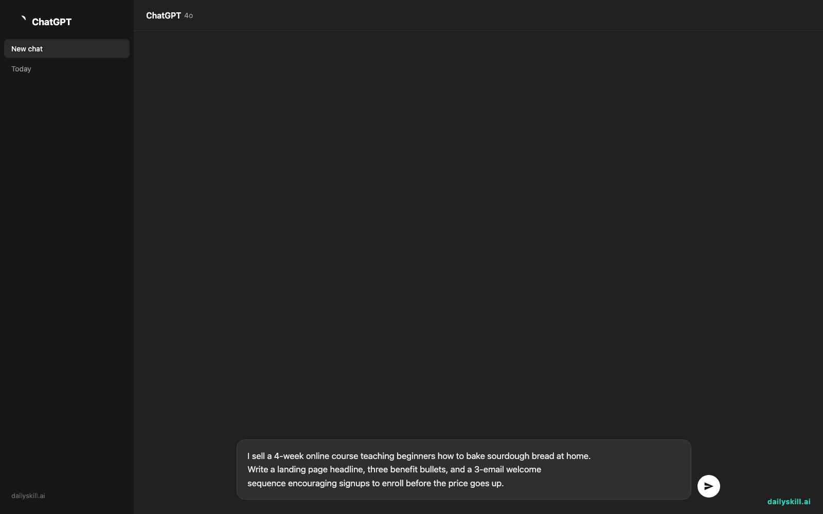 GetResponse AI — a landing page and email sequence from one paragraph - Prompt input visual