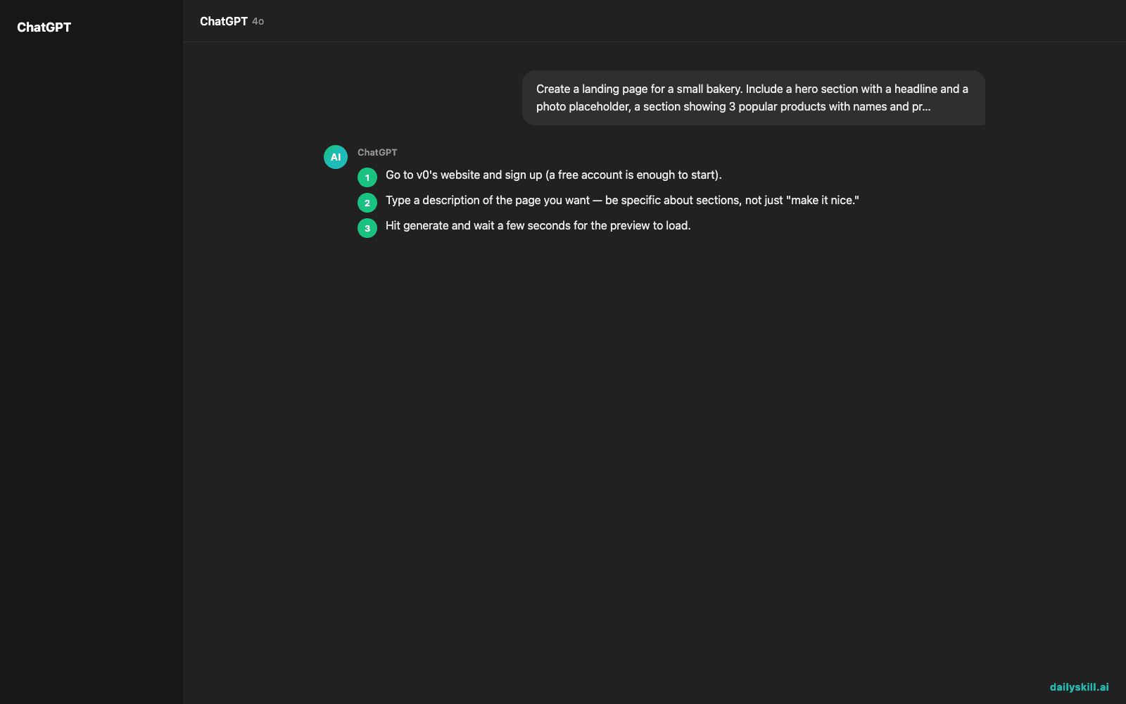 v0 — Describe Your Website Idea, Get a Real Layout Back in Minutes - Expected AI result visual