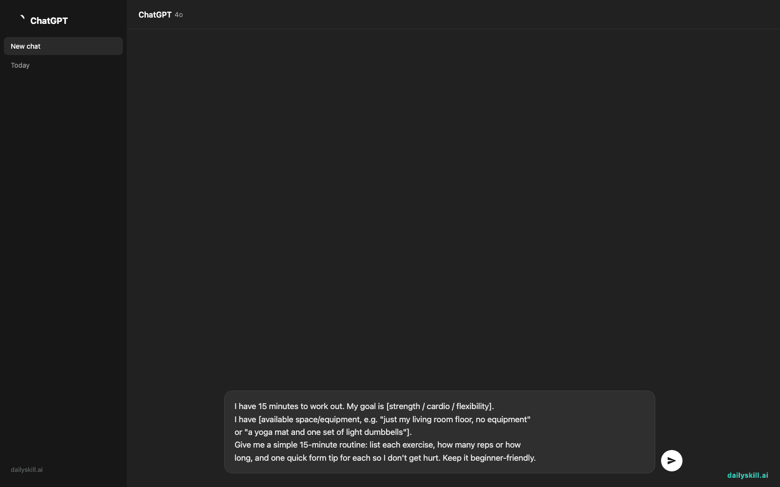 Get a Custom 15-Minute Workout Plan Built Just for You — Prompt input visual
