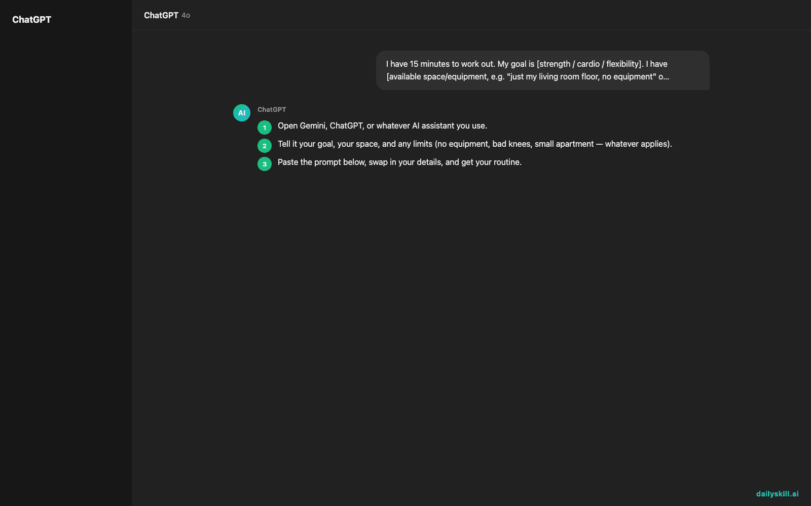 Get a Custom 15-Minute Workout Plan Built Just for You — Expected AI result visual