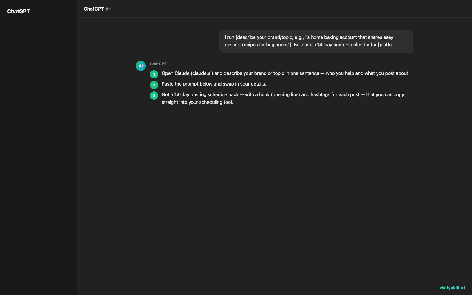 Build a 14-Day Content Calendar From One Idea — Expected AI result visual