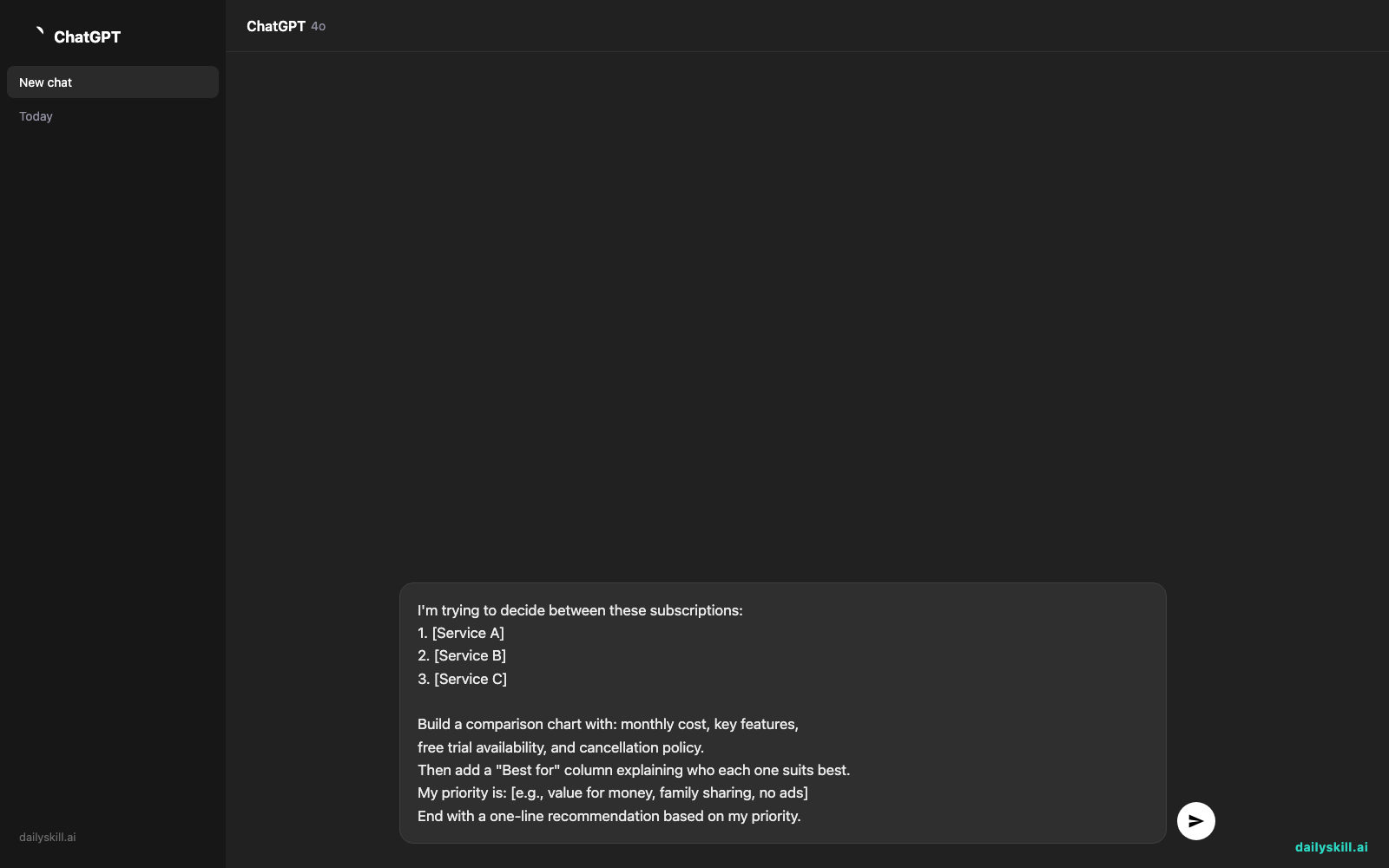 Build a Subscription Comparison Chart in 60 Seconds — Prompt input visual