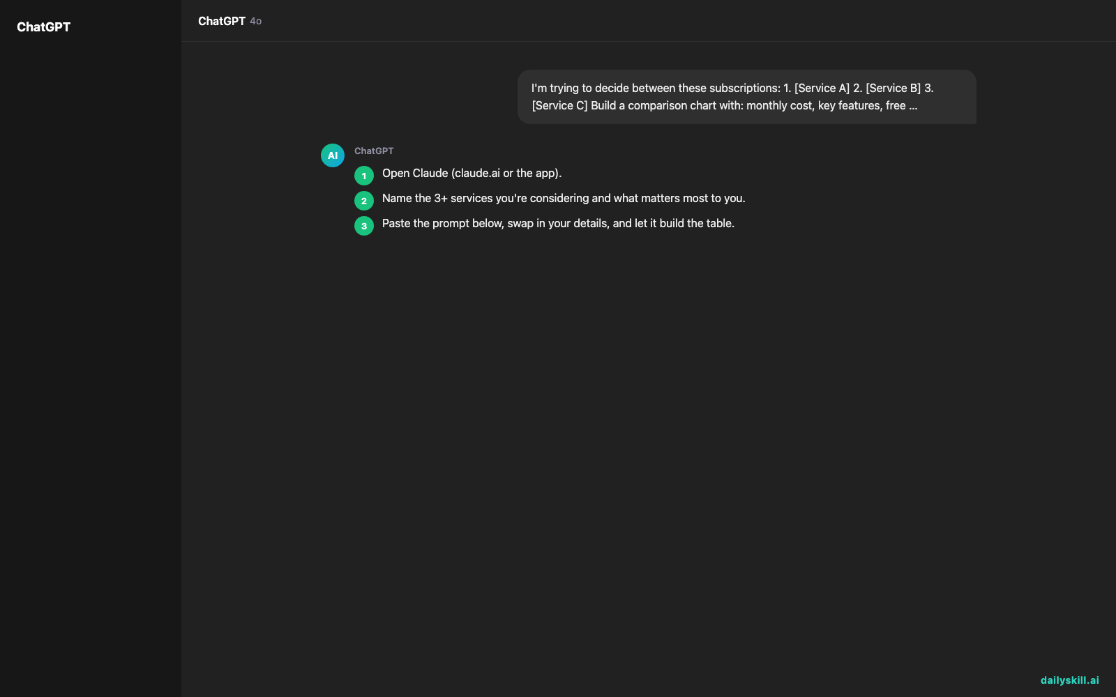 Build a Subscription Comparison Chart in 60 Seconds — Expected AI result visual