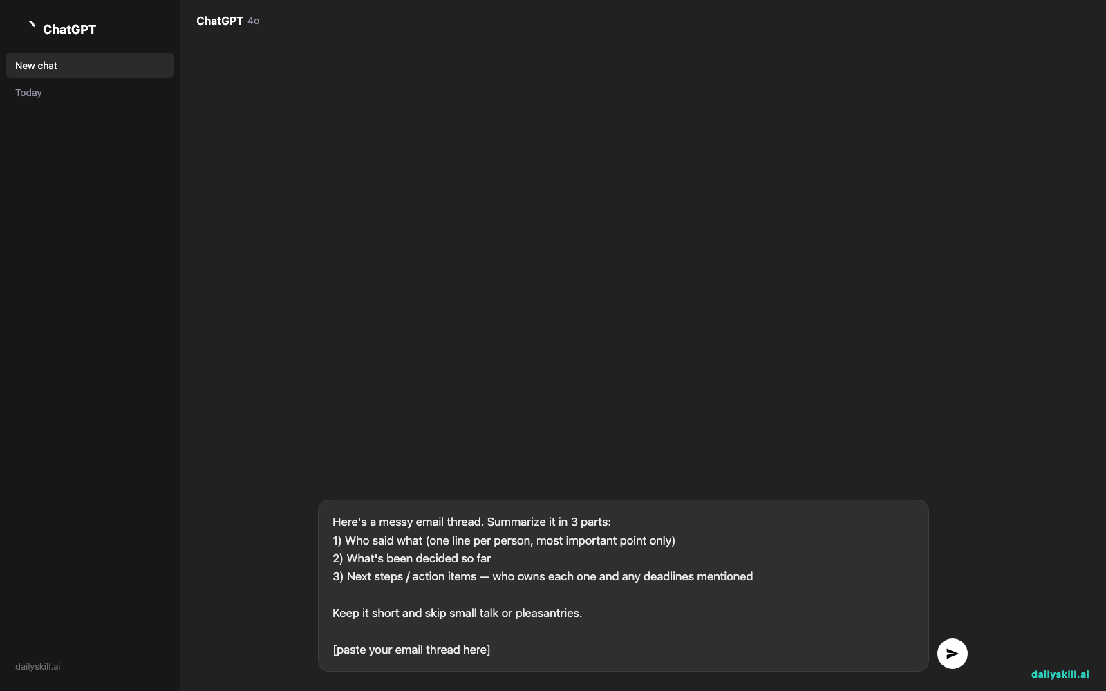 Turn That 15-Reply Email Chain Into 3 Lines You Can Actually Use — Prompt input visual
