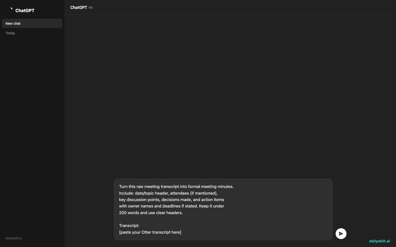 Turn Any Voice Memo Into Clean Meeting Minutes — Prompt input visual