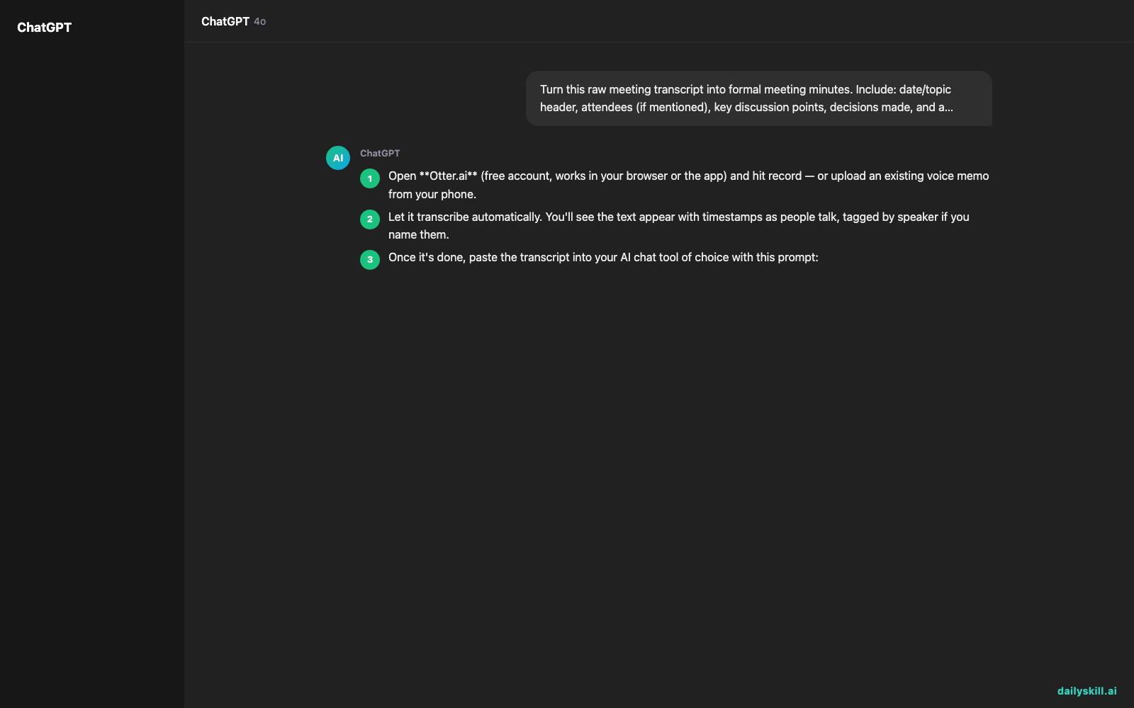 Turn Any Voice Memo Into Clean Meeting Minutes — Expected AI result visual