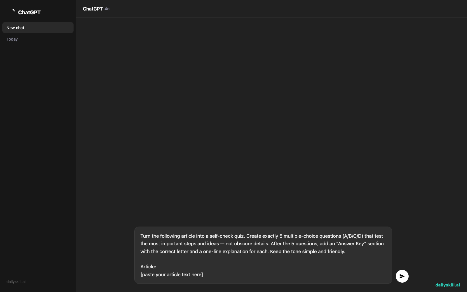 Test yourself on anything you read — instantly — Prompt input visual
