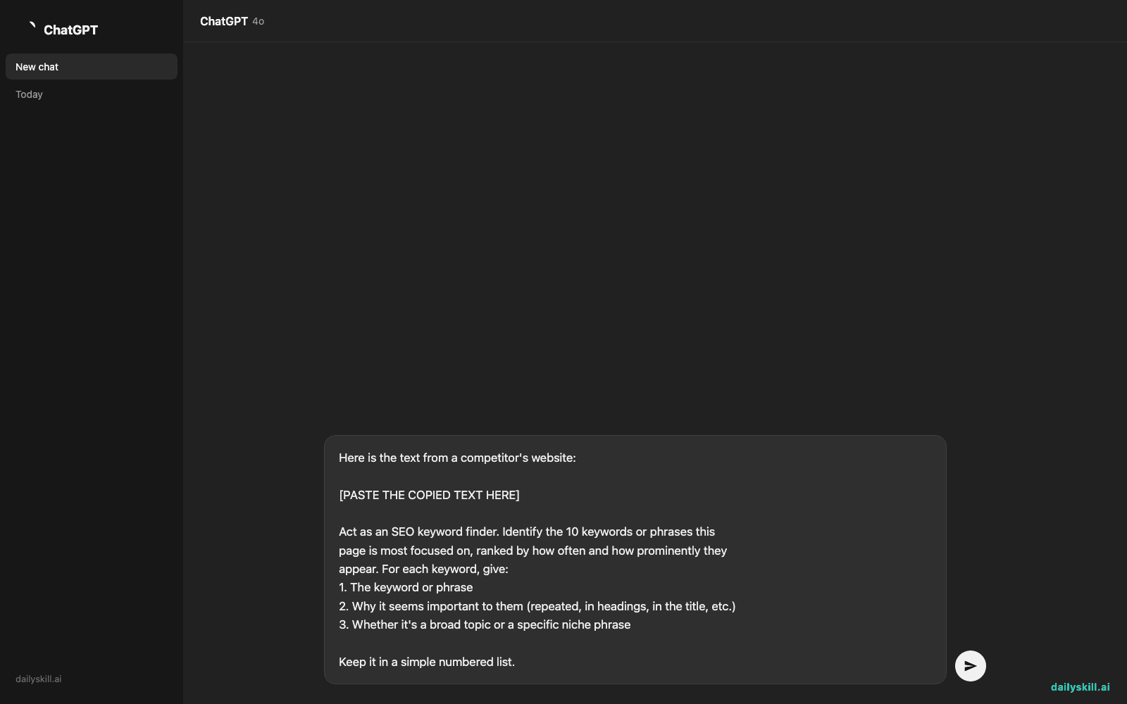 Steal Your Competitor's Keyword Strategy in 60 Seconds — Prompt input visual