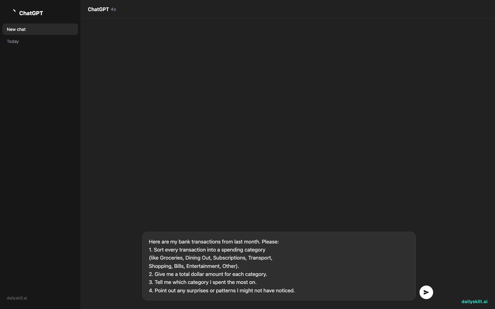 Turn Your Bank Statement Into a Spending Breakdown in 60 Seconds — Prompt input visual