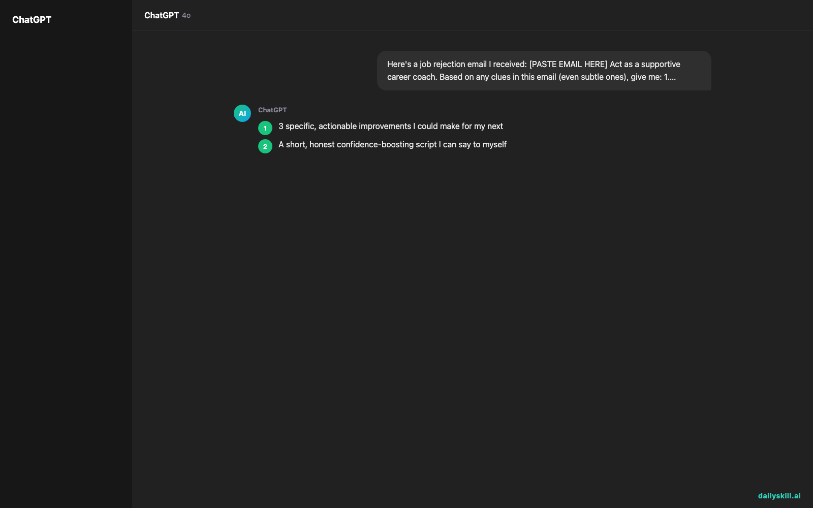 Turn a Job Rejection Email Into 3 Next Steps in 60 Seconds — Expected AI result visual