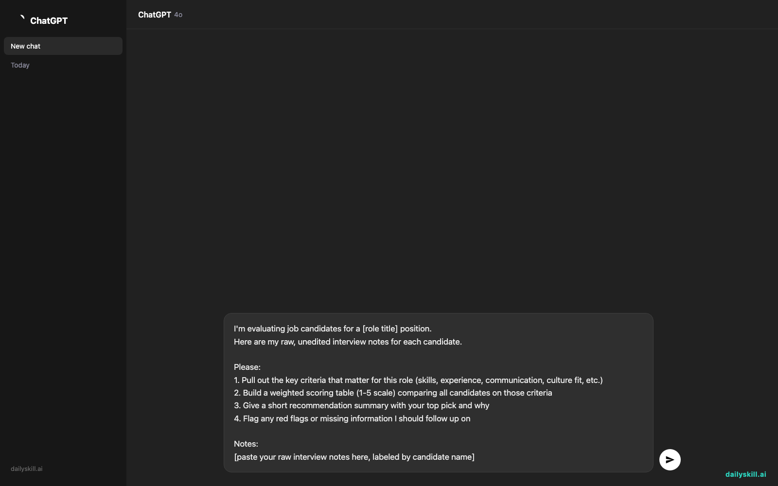 Turn Interview Notes Into a Clear Hire/No-Hire Scorecard — Prompt input visual