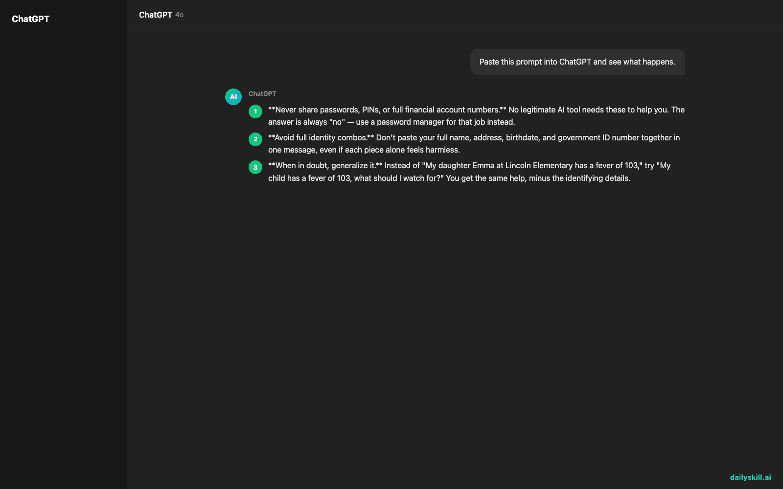 What happens to my personal information if I type it into an AI tool? - Expected AI result visual