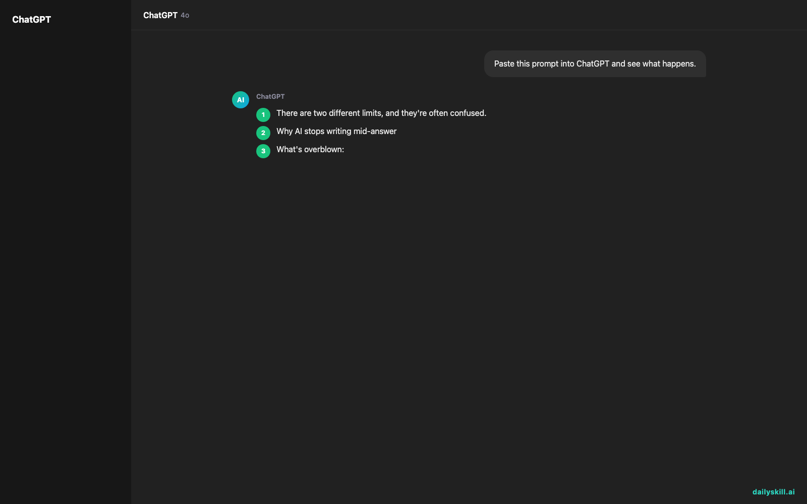 Why does AI stop writing halfway through my request? — Expected AI result visual