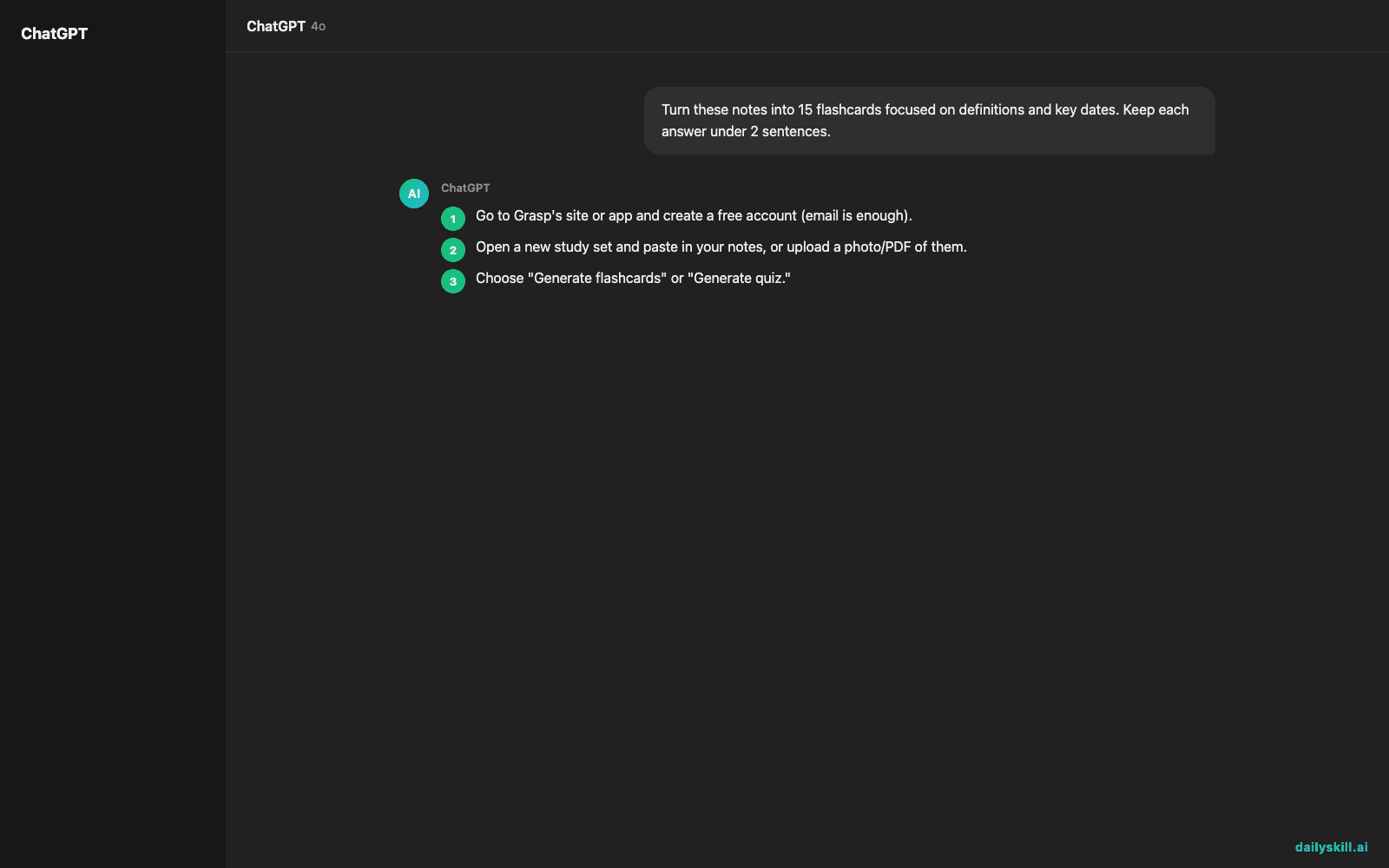 Grasp — Turn Any Study Notes Into Flashcards and Quizzes in Minutes — Expected AI result visual