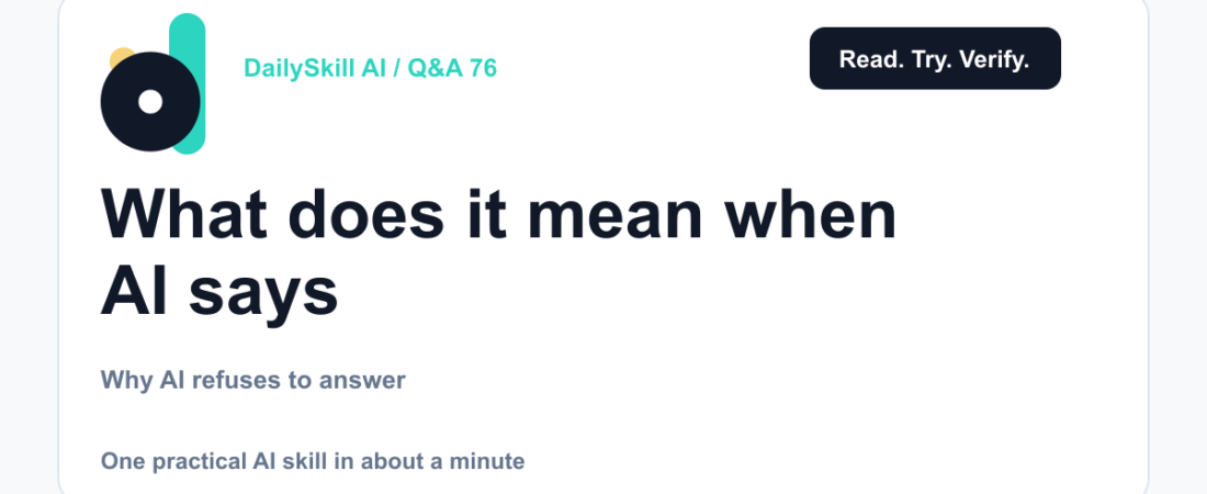 What does it mean when AI says it cannot answer? — DailySkill AI challenge card with an abstract brand illustration