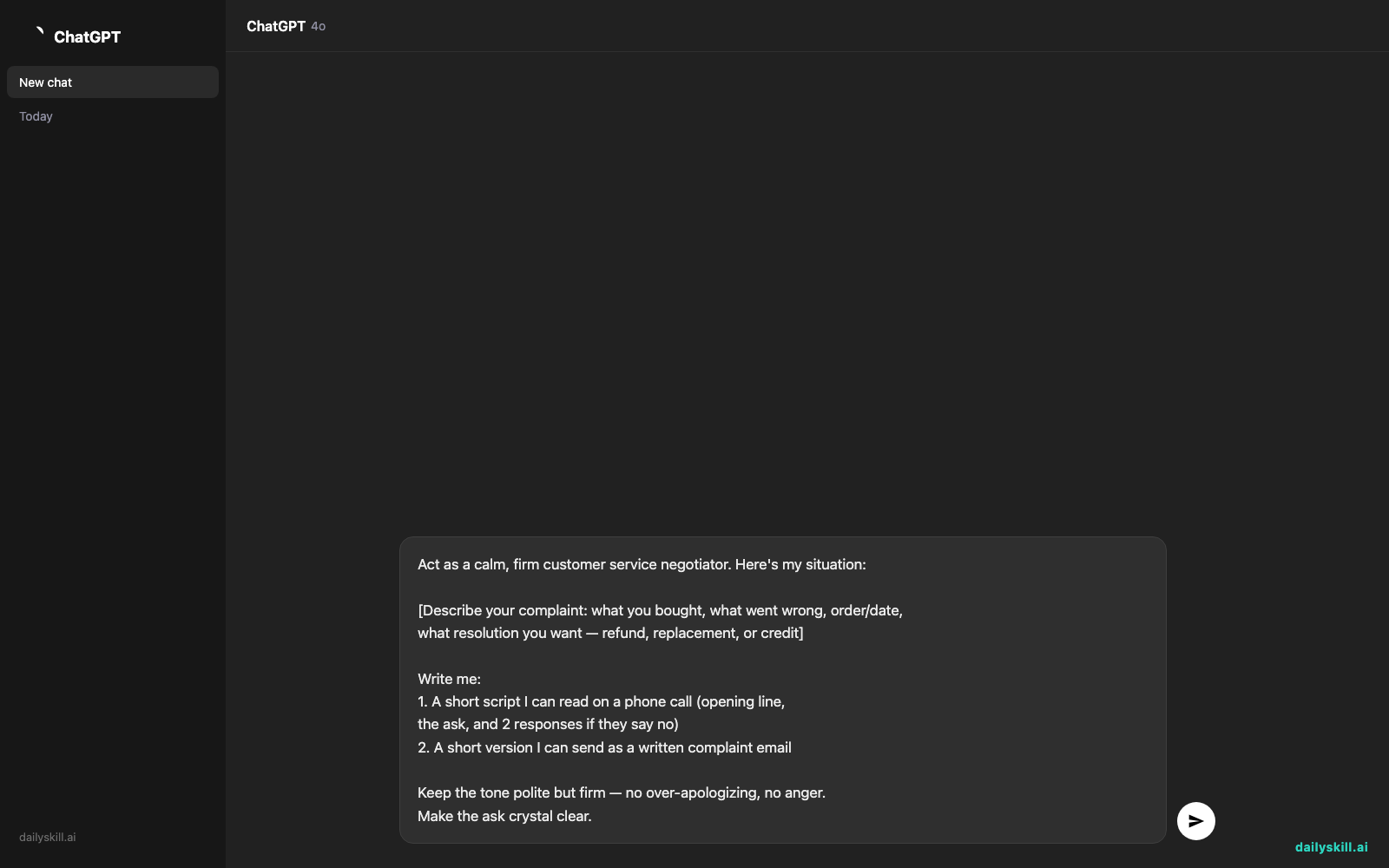 Turn a Product Complaint Into a Word-for-Word Refund Script — Prompt input visual