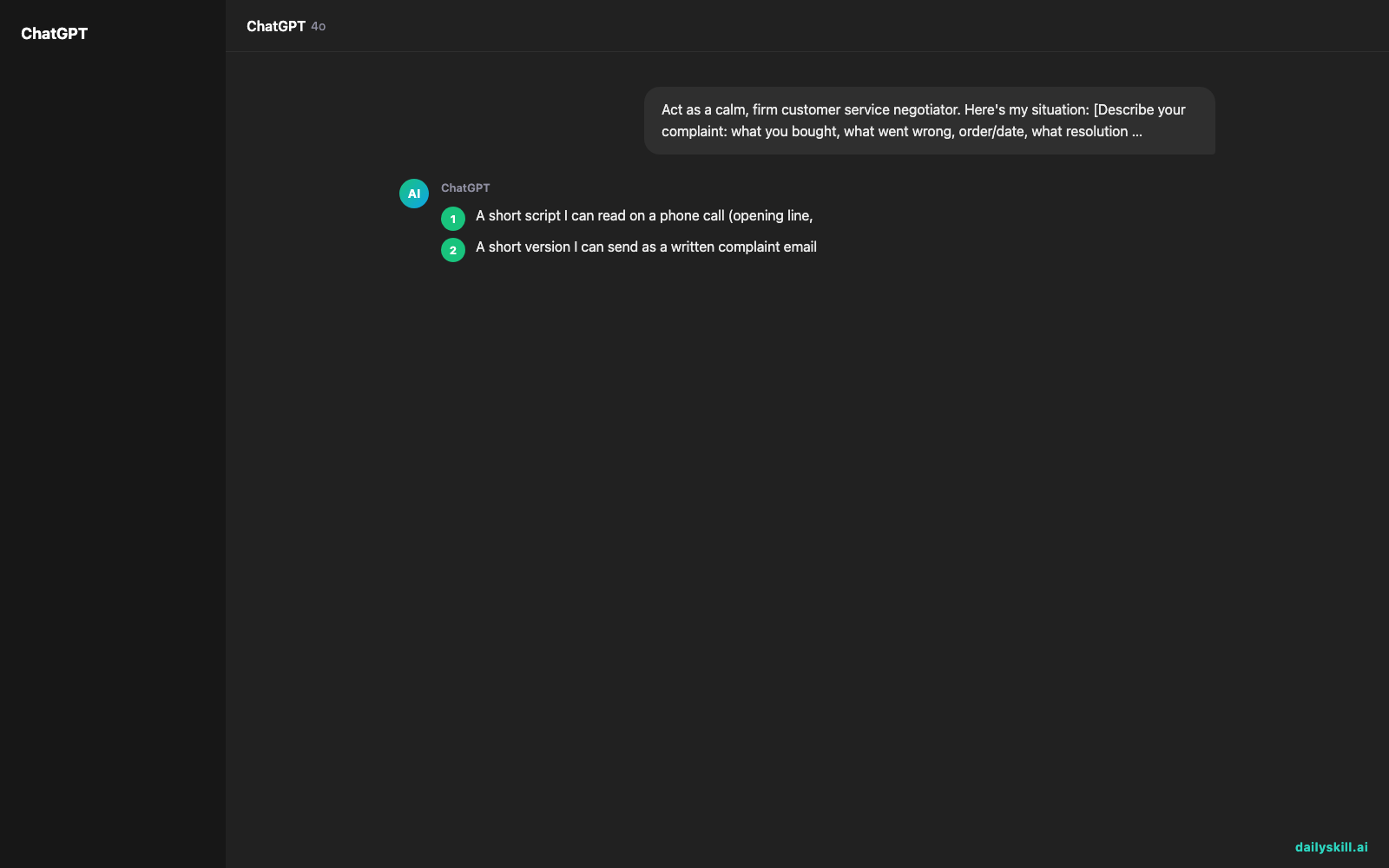 Turn a Product Complaint Into a Word-for-Word Refund Script — Expected AI result visual