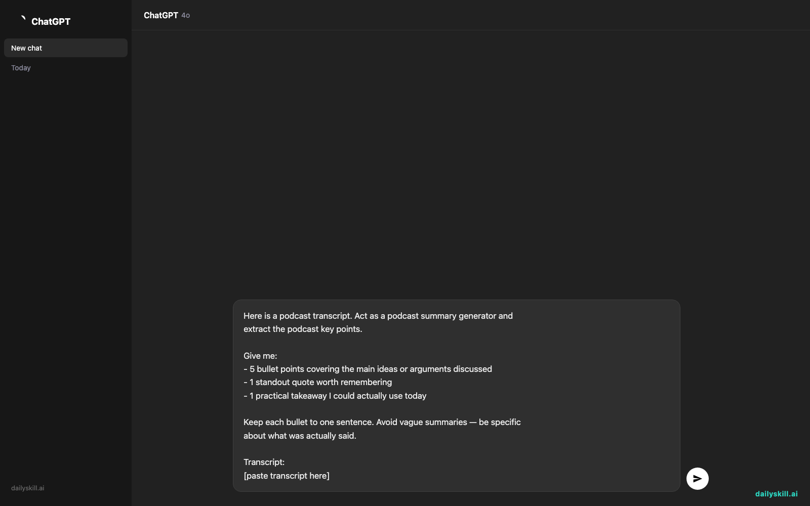 Get the Key Points From Any Podcast Without Relistening — Prompt input visual