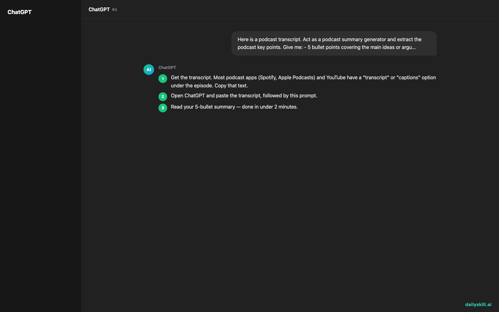 Get the Key Points From Any Podcast Without Relistening — Expected AI result visual