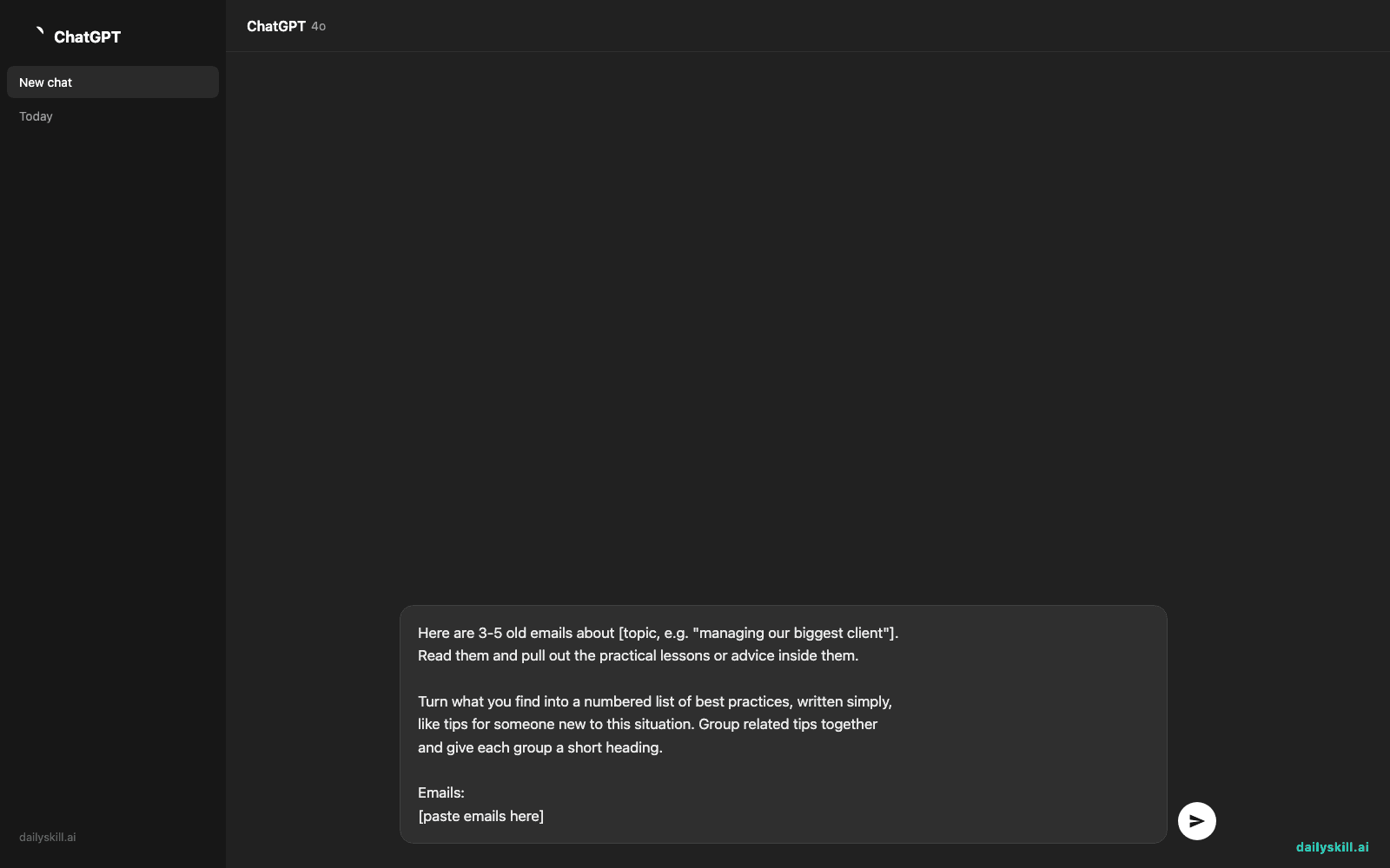 Turn Your Old Emails Into a Ready-Made Knowledge Base — Prompt input visual