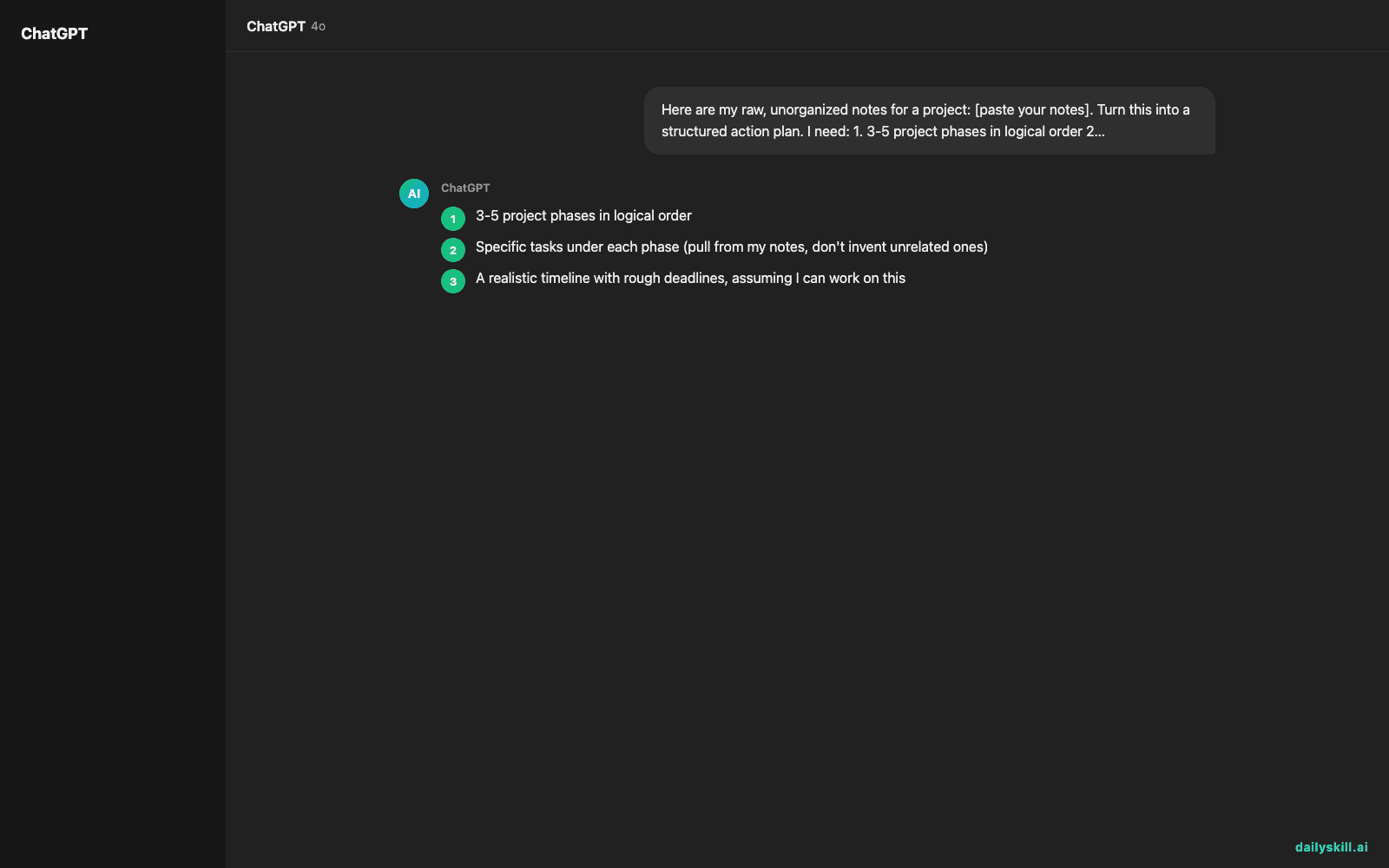 From Brain Dump to Battle Plan — Expected AI result visual