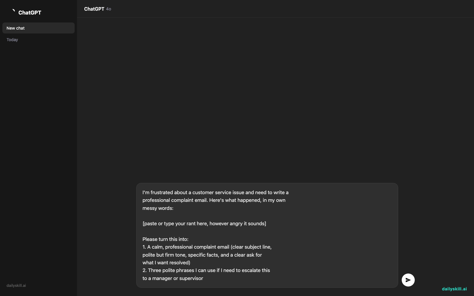 Turn Your Angry Rant Into a Calm, Effective Complaint Email — Prompt input visual