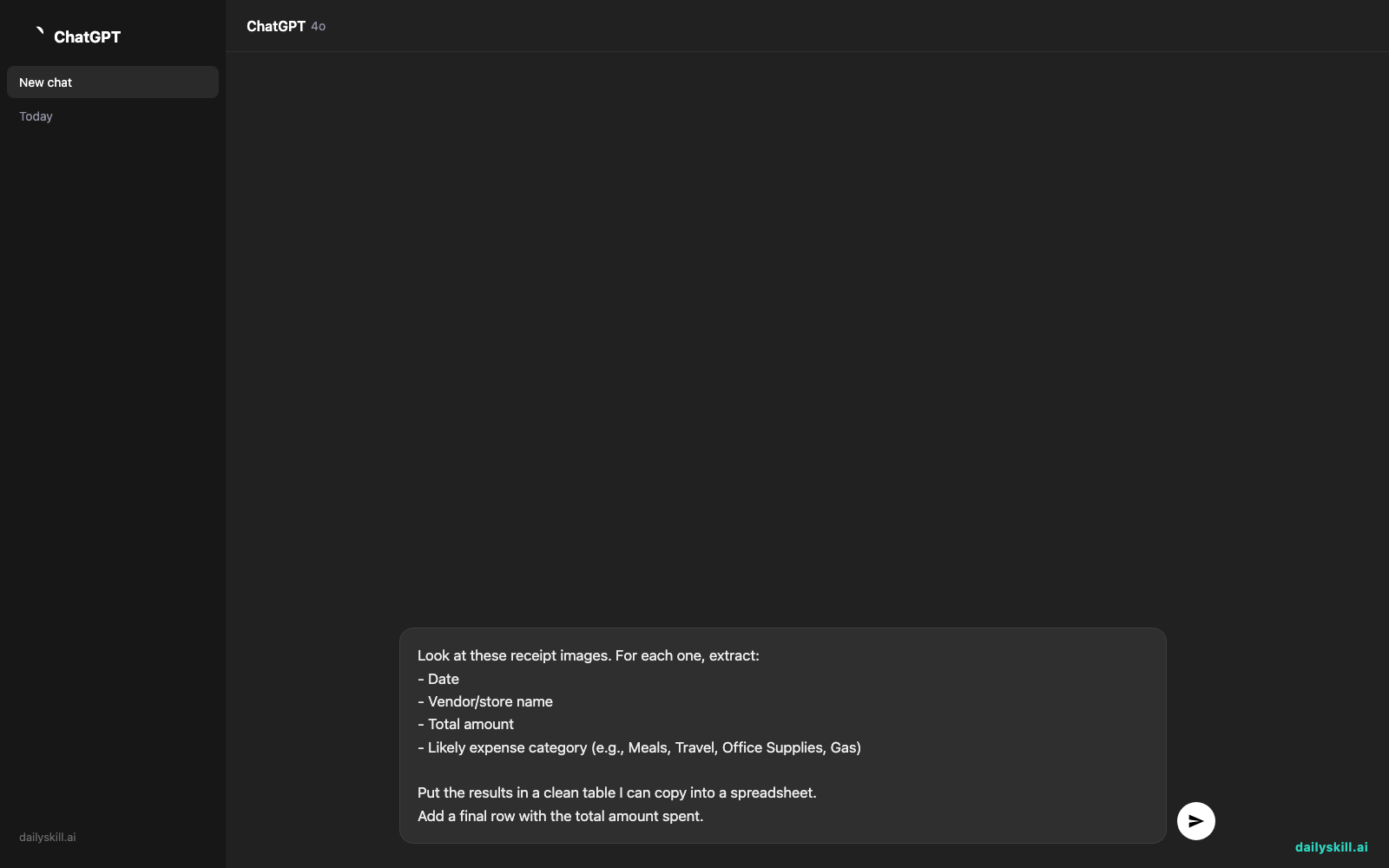 Stop Typing Receipts Into Spreadsheets by Hand — Prompt input visual