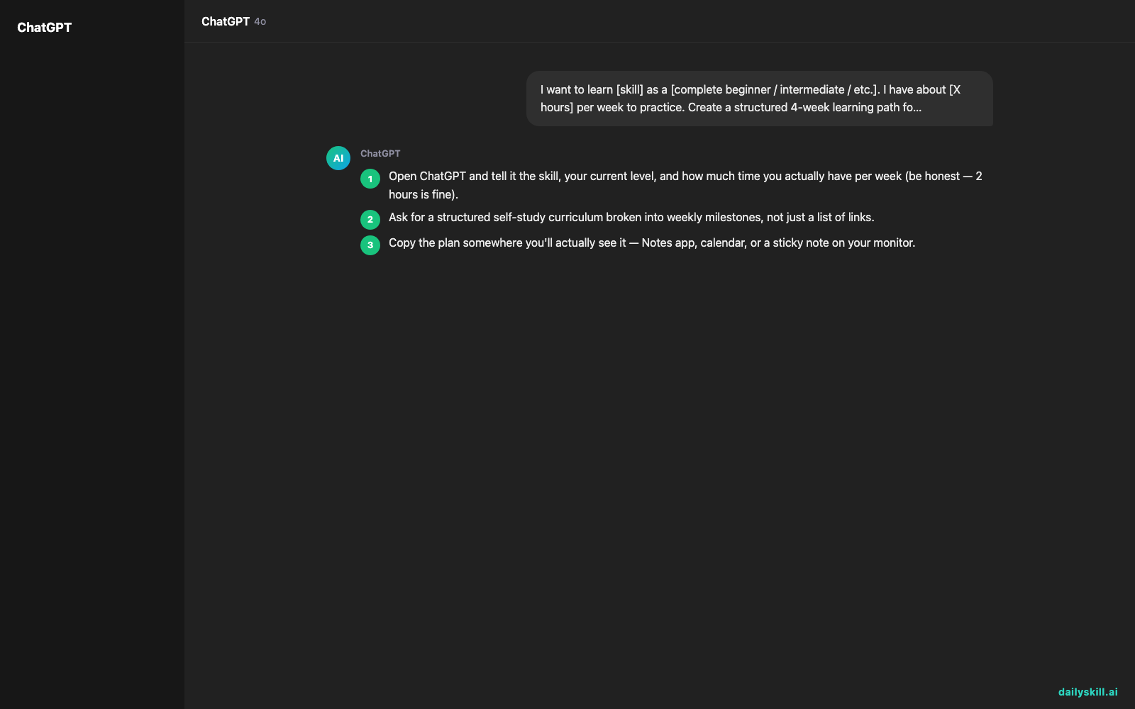 Get a Custom 4-Week Study Plan for Any Skill You Want to Learn — Expected AI result visual