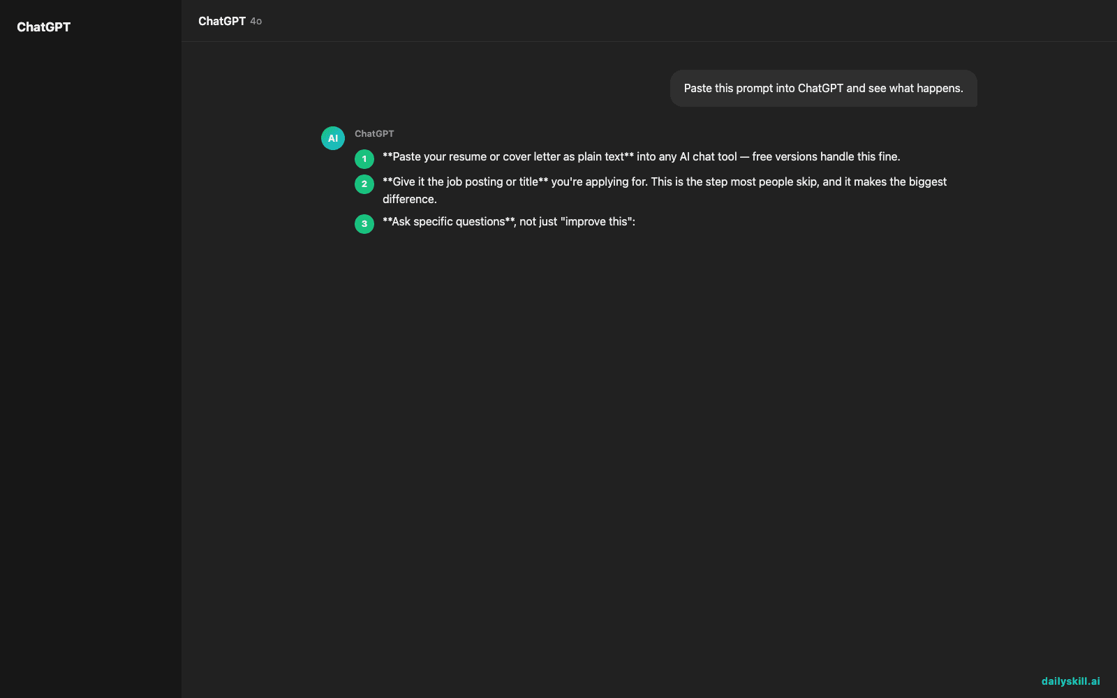 How do I use AI to improve my resume or cover letter? — Expected AI result visual