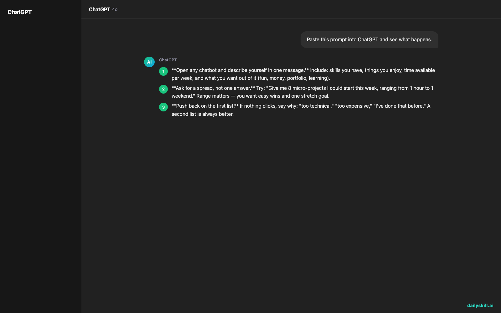 How do I use AI to find my next project idea? — Expected AI result visual